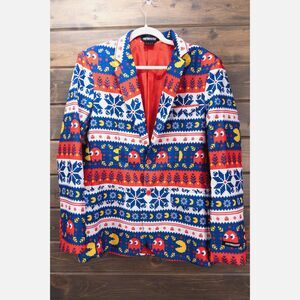 Suitmeister Pac-Man Fair Isle Christmas Blazer Ugly Holiday Jacket Mens Medium